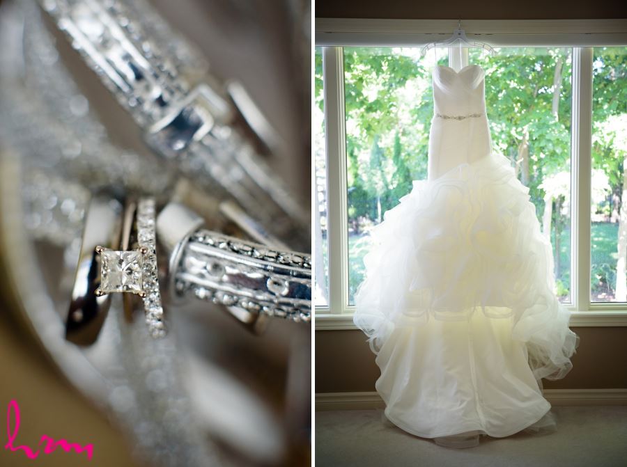 wedding dress and engagement rings