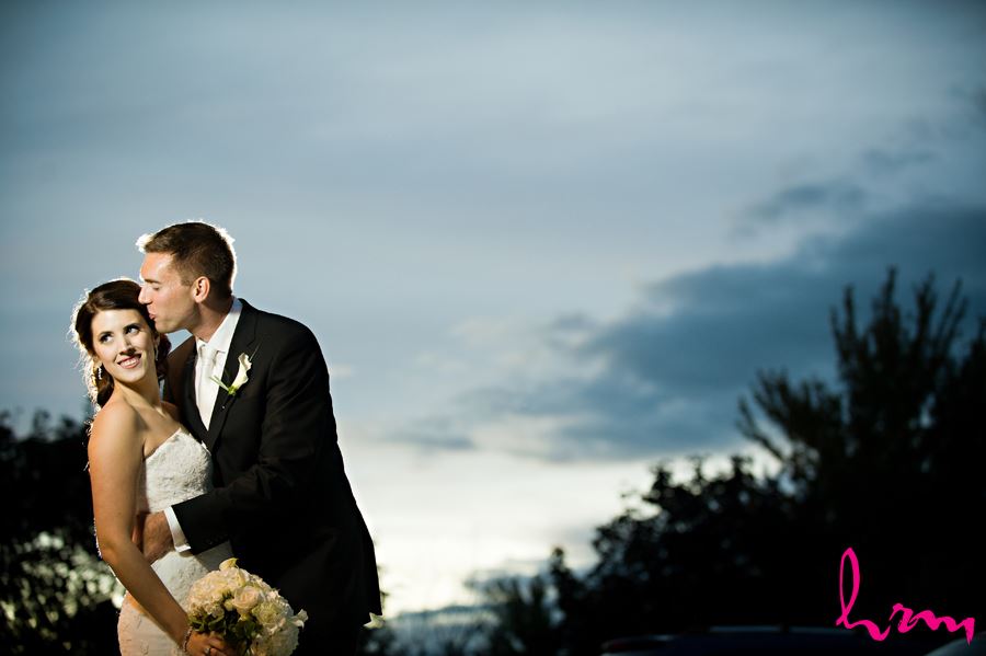 bride and groom dusk blue sky romantic