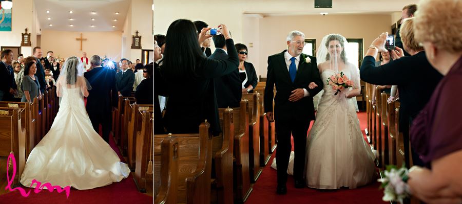 bride walking down the aisle with father in church