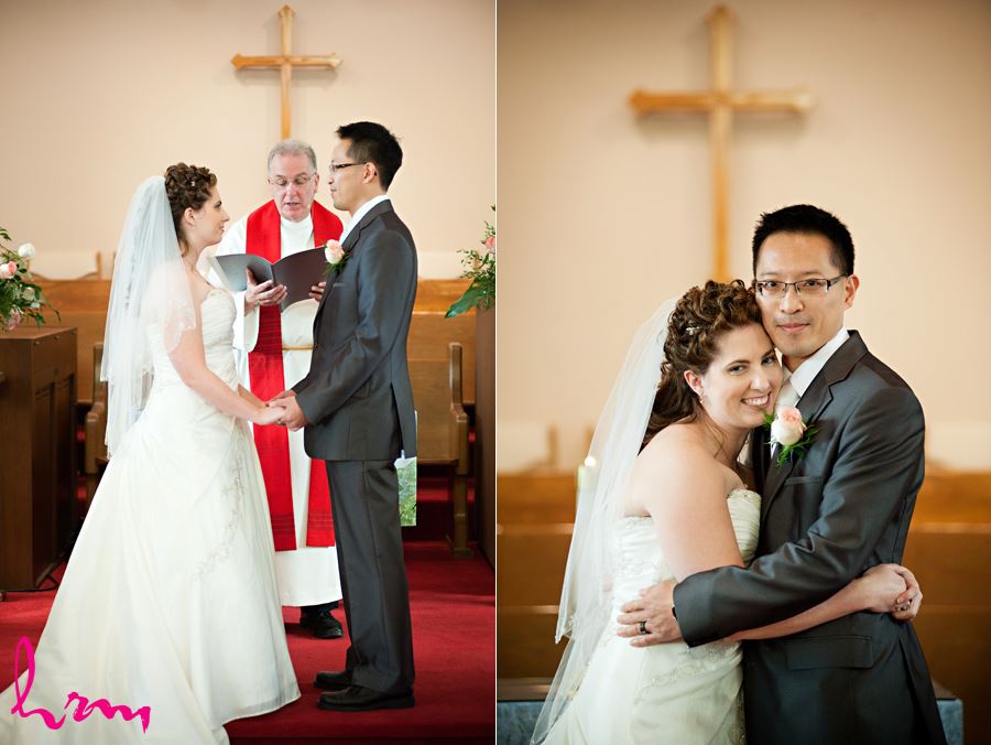 bride and groom happy moment in church 