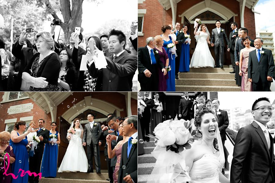 wedding guest greeting outside of church