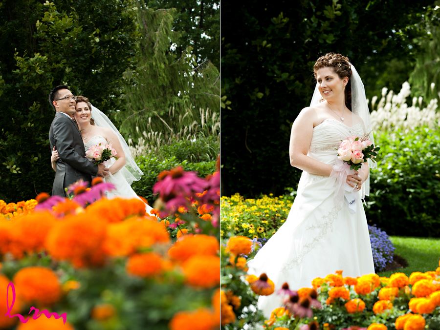 bride portrait with orange flowers outside in oakville