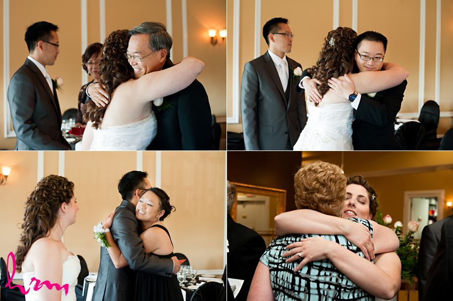 candids hugging with family and friends in oakville ontario