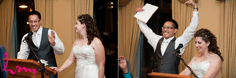 bride and groom say speeches in the reception