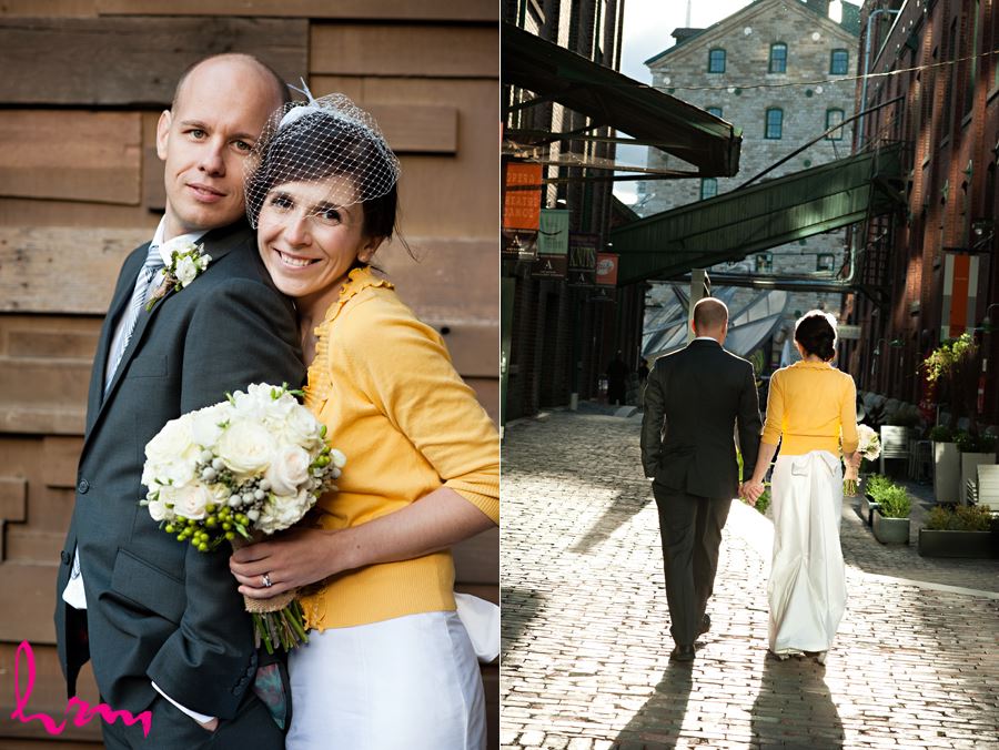 bride with yellow cardigan snuggling with her groom