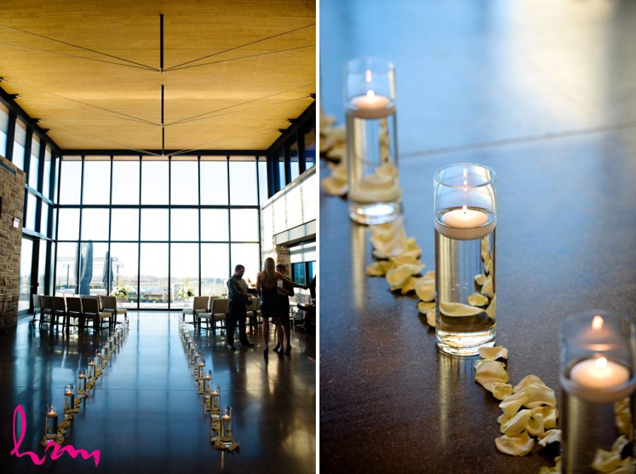 Wedding ceremony aisle decor idea lined with candles and rose petals