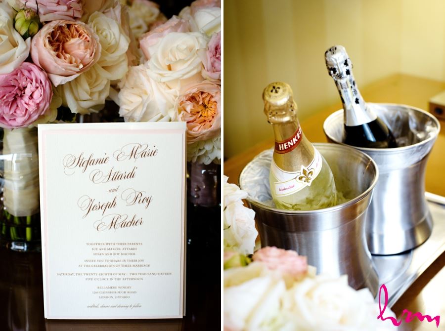 wedding invitation and bottles