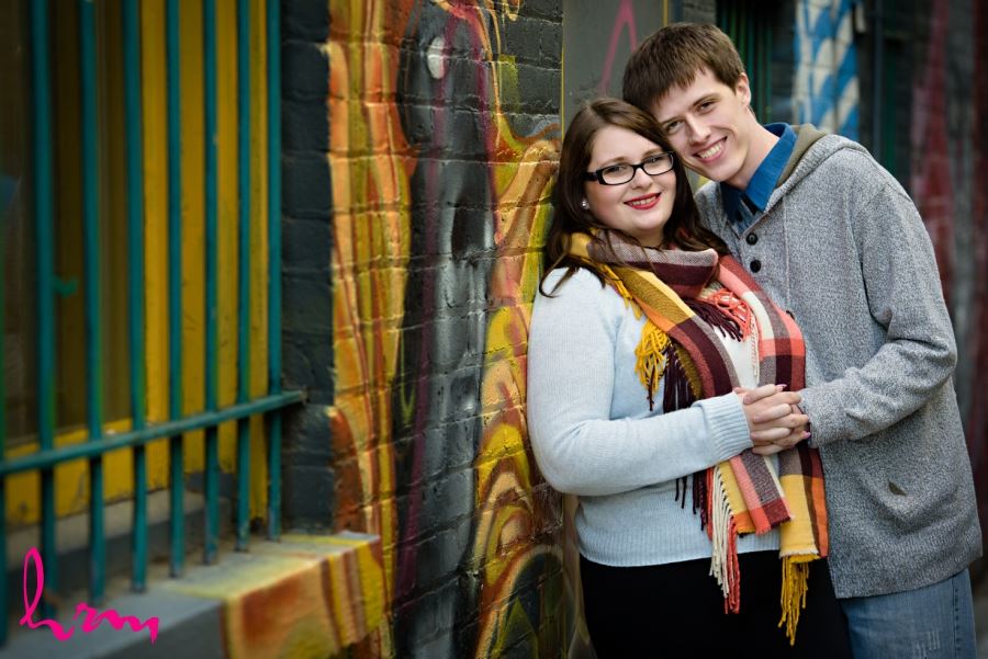 Engagement session images graffiti wall