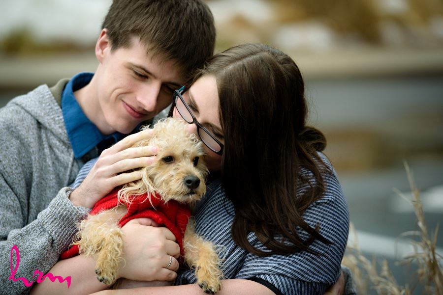 Cute engagement session with puppy