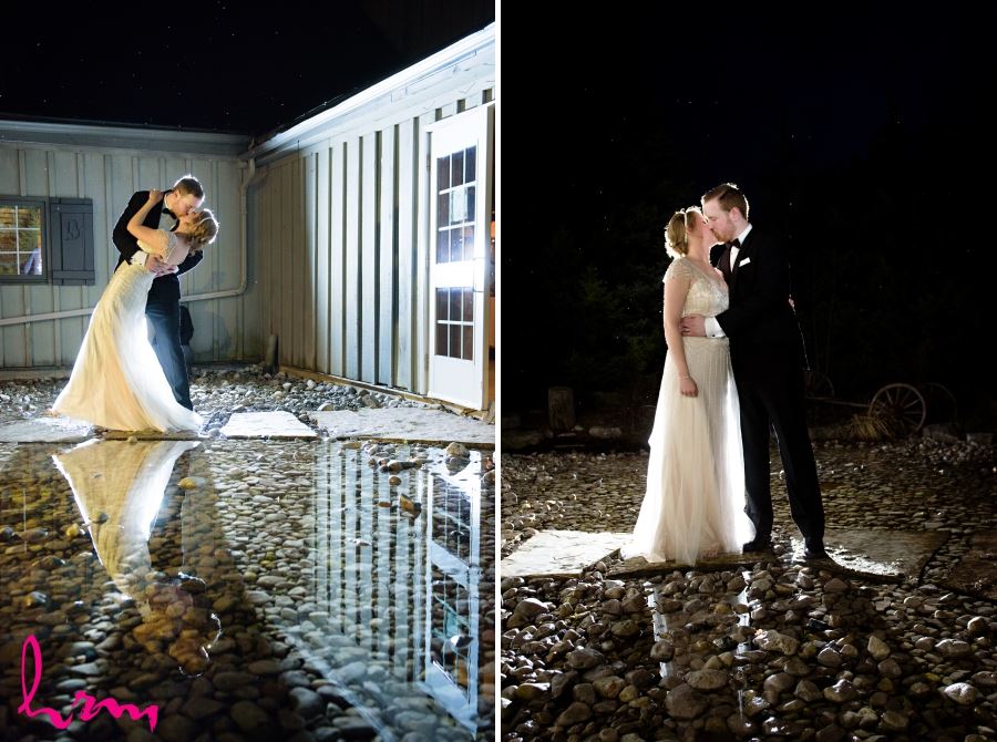 nighttime wedding shots outside backlit