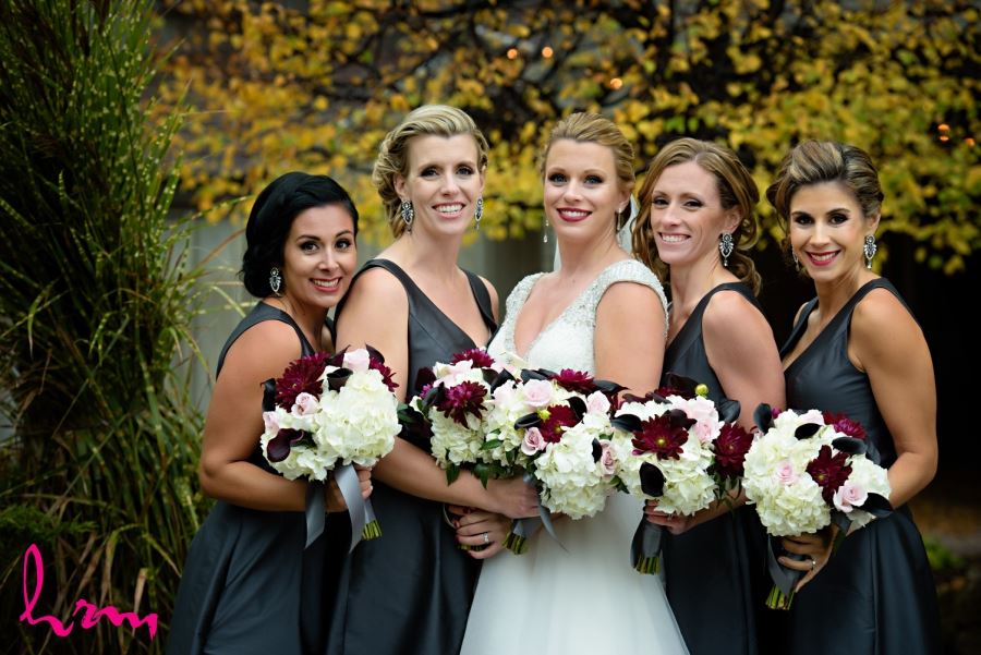 bride and bridesmaids outside