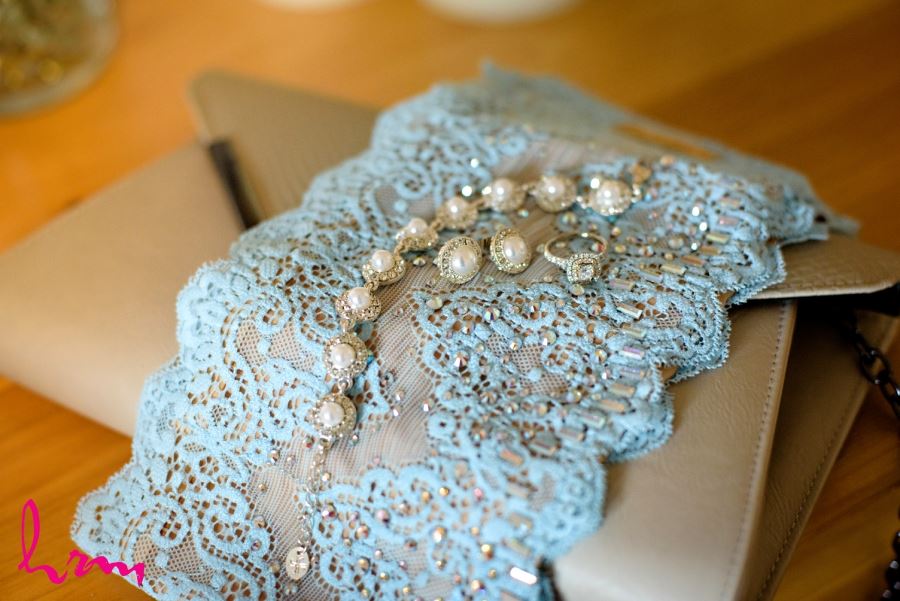 blue lace garter wedding day