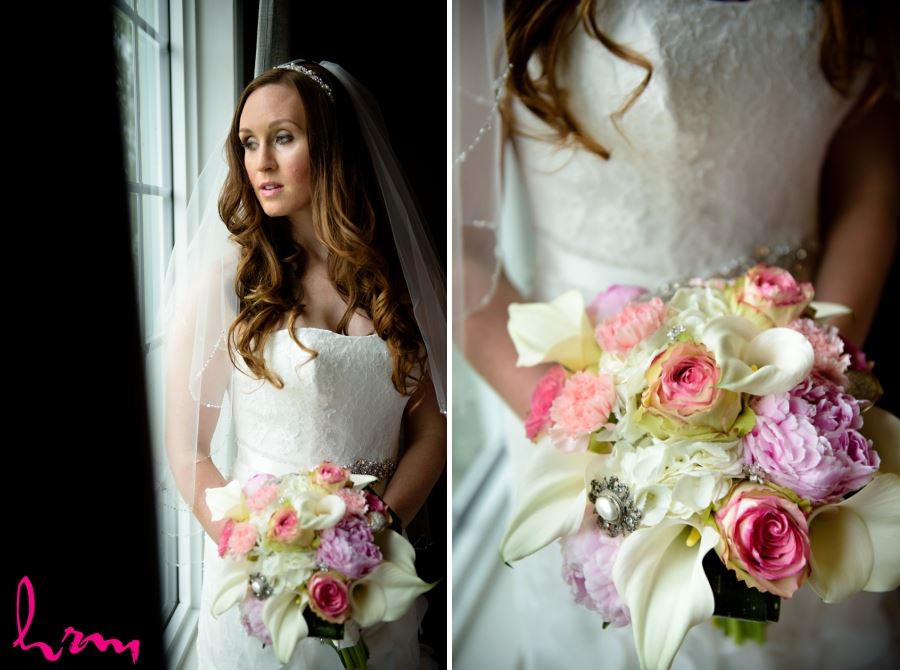 ivory and pink bridal wedding bouquet calla lillies roses peonies