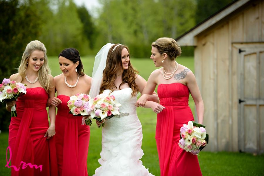 bridesmaids long red dresses