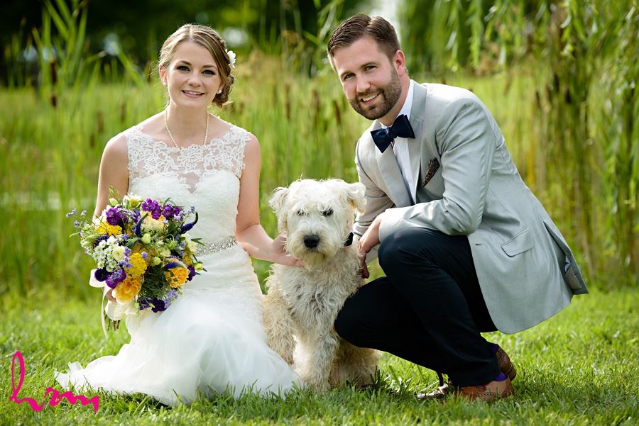 Photo of bride, groom and dog by HRM Photography London Ontario Wedding Photographer