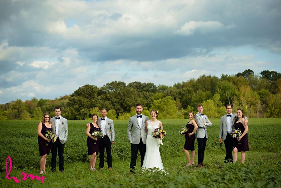Wedding party in field by London Ontario Wedding Photographer