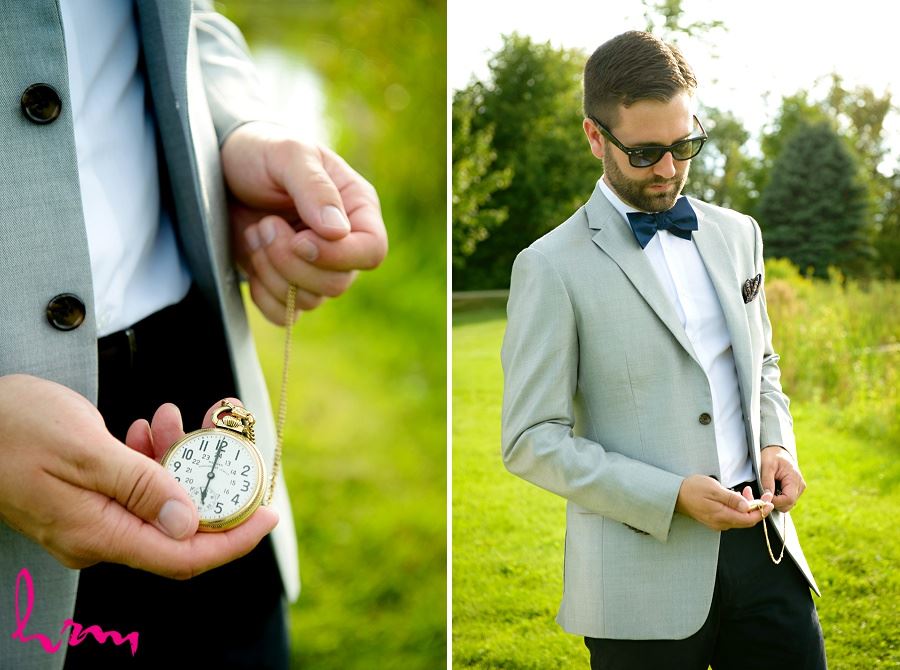 Groom with pocketwatch by HRM Photography London Ontario Wedding Photographer 