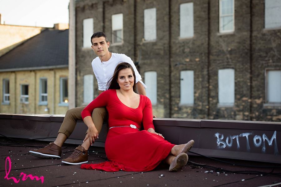 Rooftop photo taken during London Ontario engagement photography session