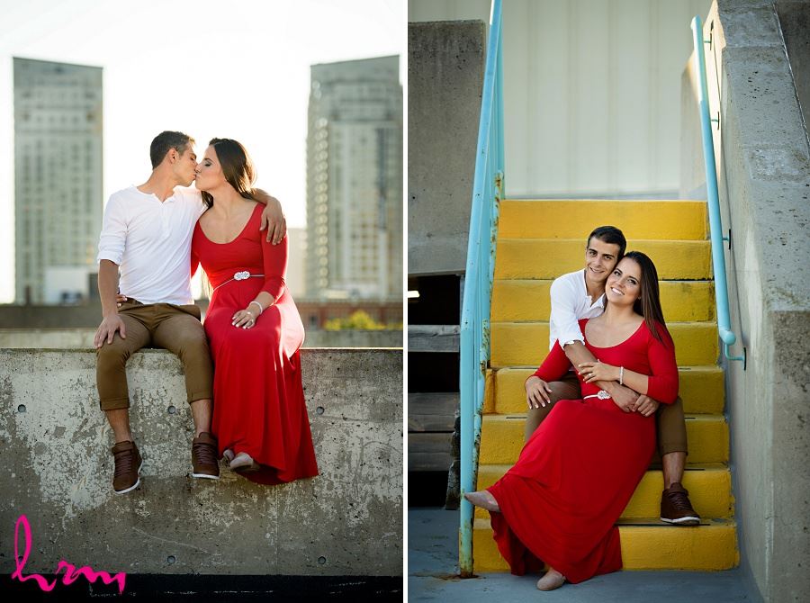 Rooftop photos of Jessica and Ahmad taken during London Ontario engagement photography session