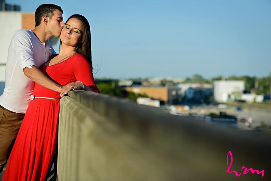 Rooftop photo of Jessica and Ahmad taken during London Ontario engagement photography session