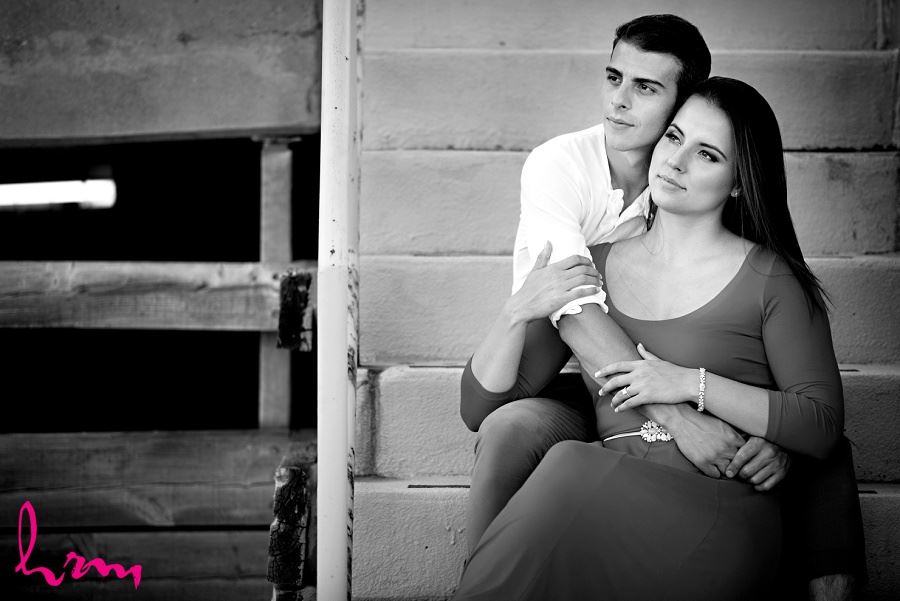 Black and white photo of Jessica and Ahmad taken during London Ontario engagement photography session taken by HRM Photography