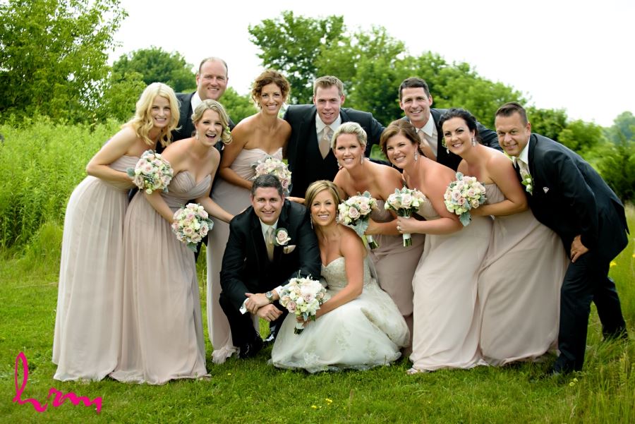 wedding party outdoor image in pink dusty rose and ivory
