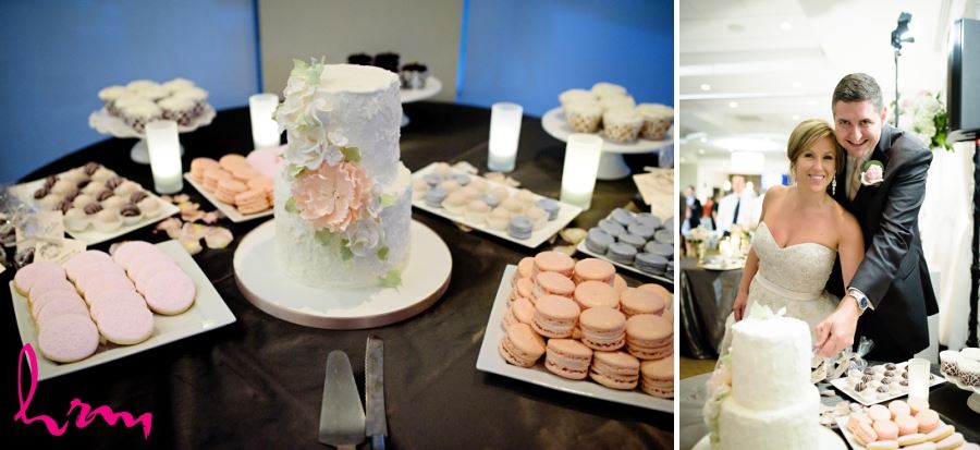 pretty two tier wedding cake with peach flowers