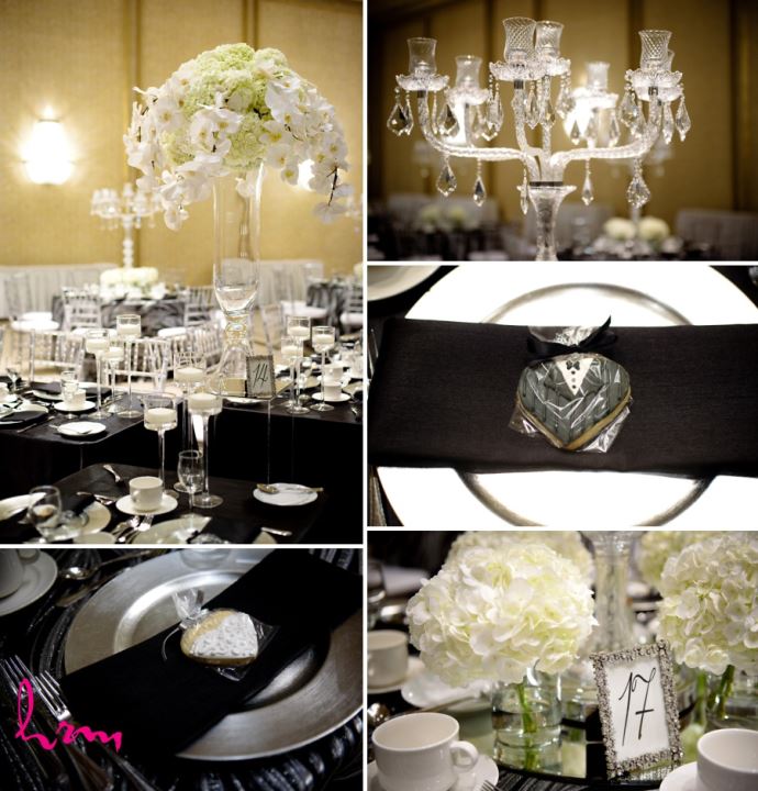 glamorous wedding reception decor orchids and hydrangea