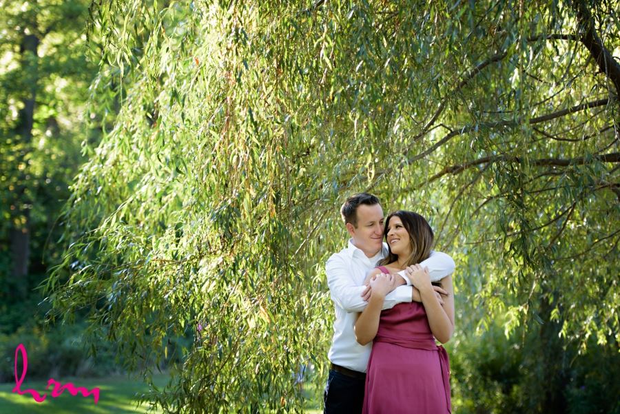 engagement session couple under big willow tree