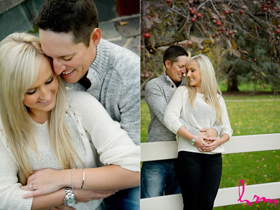 Cute engagement session in front of cherry blossom tree