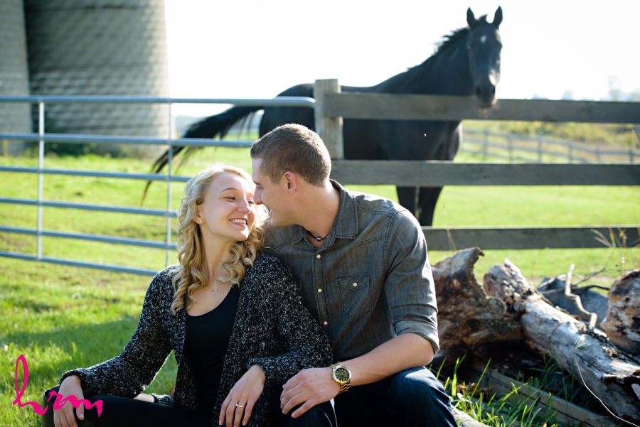 engagement session on farm with horse