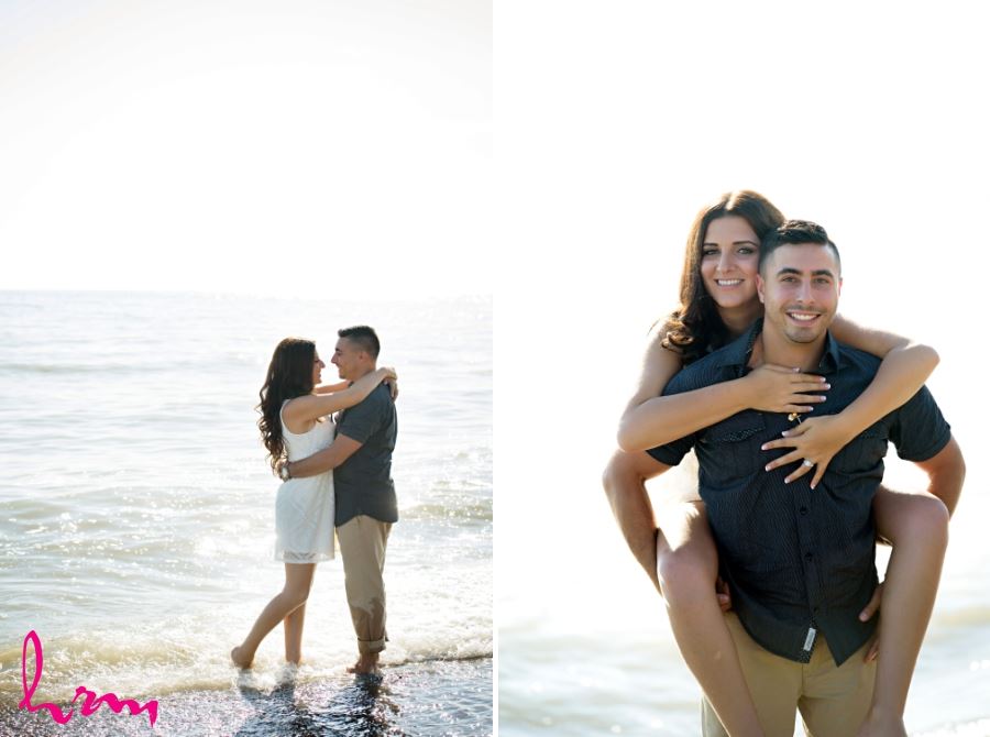 beach engagement session photos couple in water