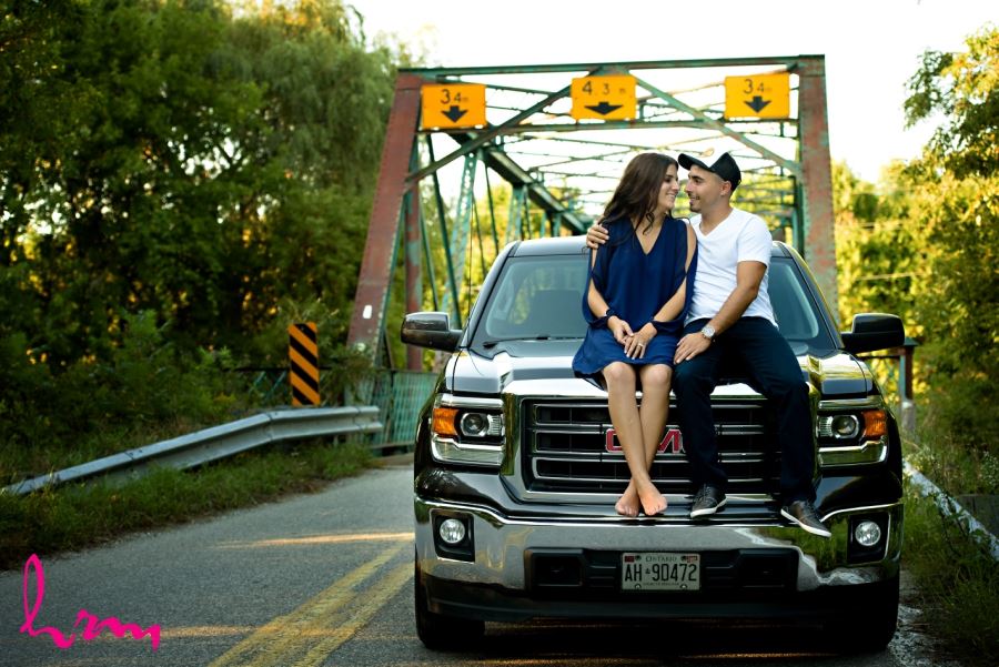 engagement session sitting on truck
