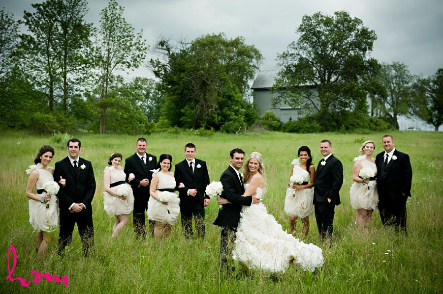 Wedding photo of wedding party in a field