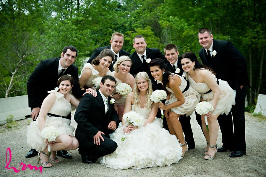 Group shot of wedding party by London Ontario wedding photographer