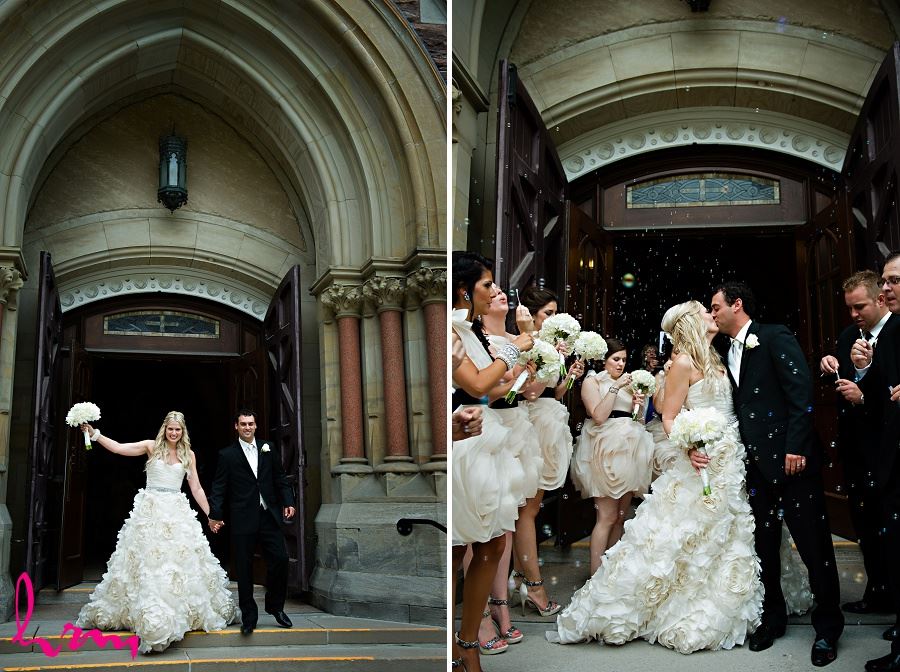 Celebrating outside church taken by London Ontario Wedding Photographer