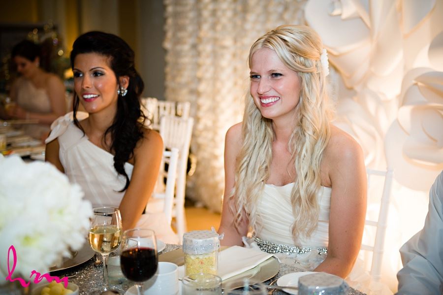 Photo of bride and bridesmaid enjoying the reception taken by London Ontario wedding photographer