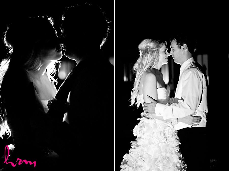Black and white pictures of bride and groom dancing taken by London Ontario Wedding Photographer