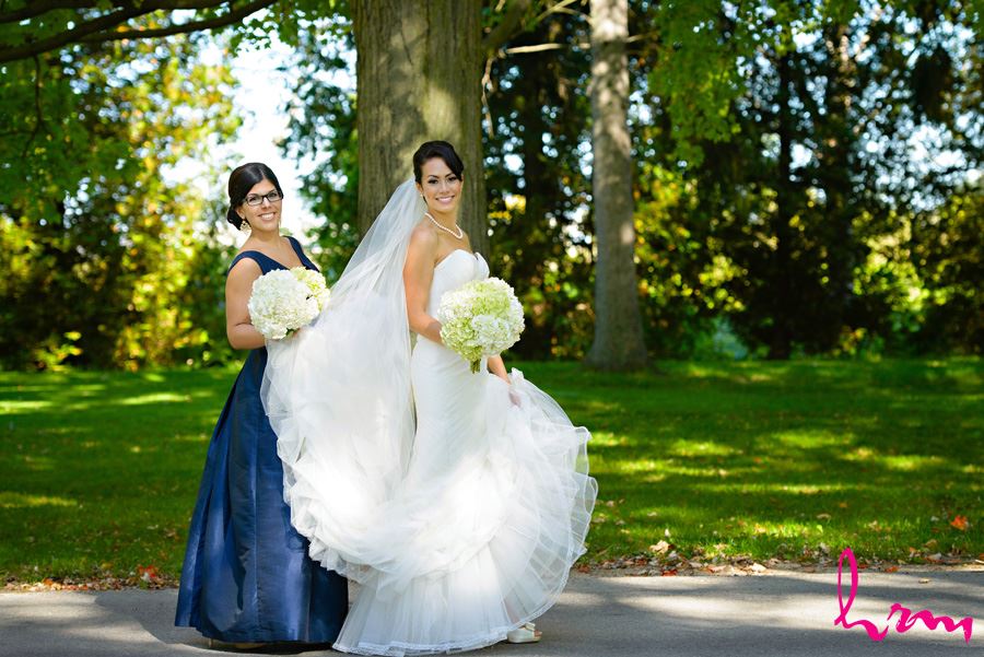 Geneviève and maid-of-honour in trees London ON Wedding Photography