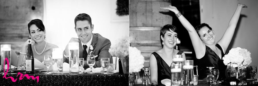 Bride and groom enjoying speeches at Heeman Greenhouses London ON Wedding HRM Photography