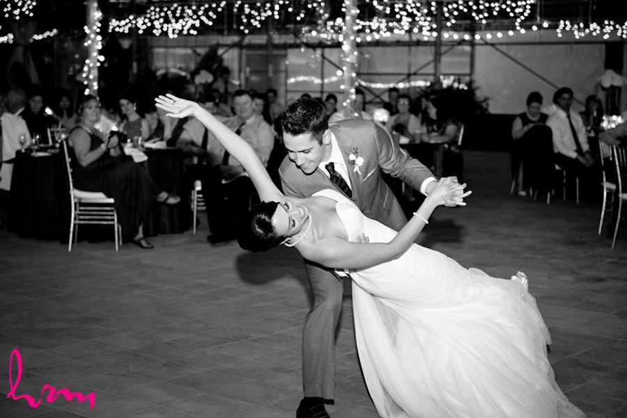 Black and white photo of first dance Heeman Greenhouses London ON Wedding Photography