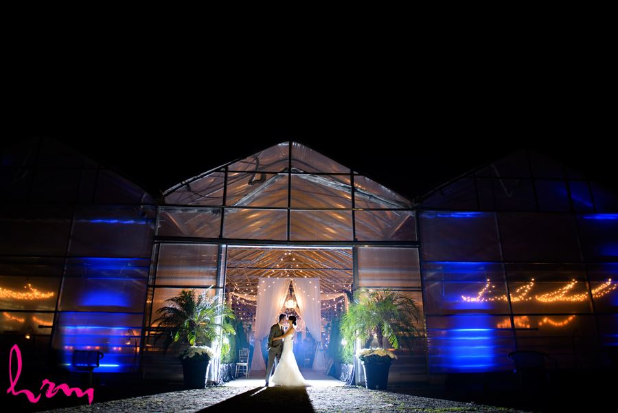 Geneviève and Will in moonlight at Heeman Greenhouses London ON Wedding Photography