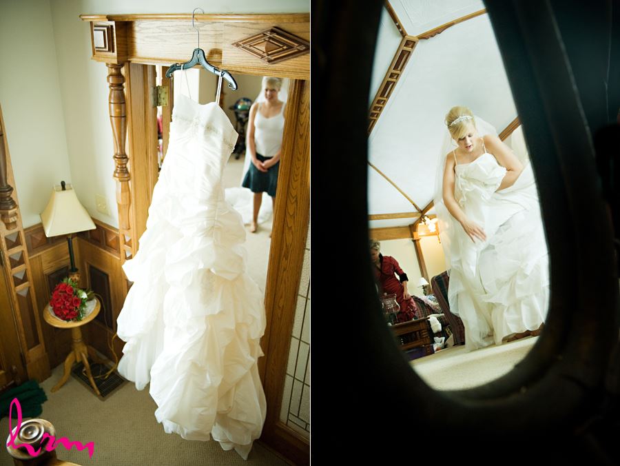 bride looking at dress and getting ready in ingersol ontario