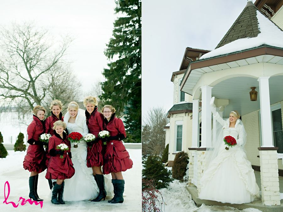 winter bridesmainds outside in ingersoll ontario