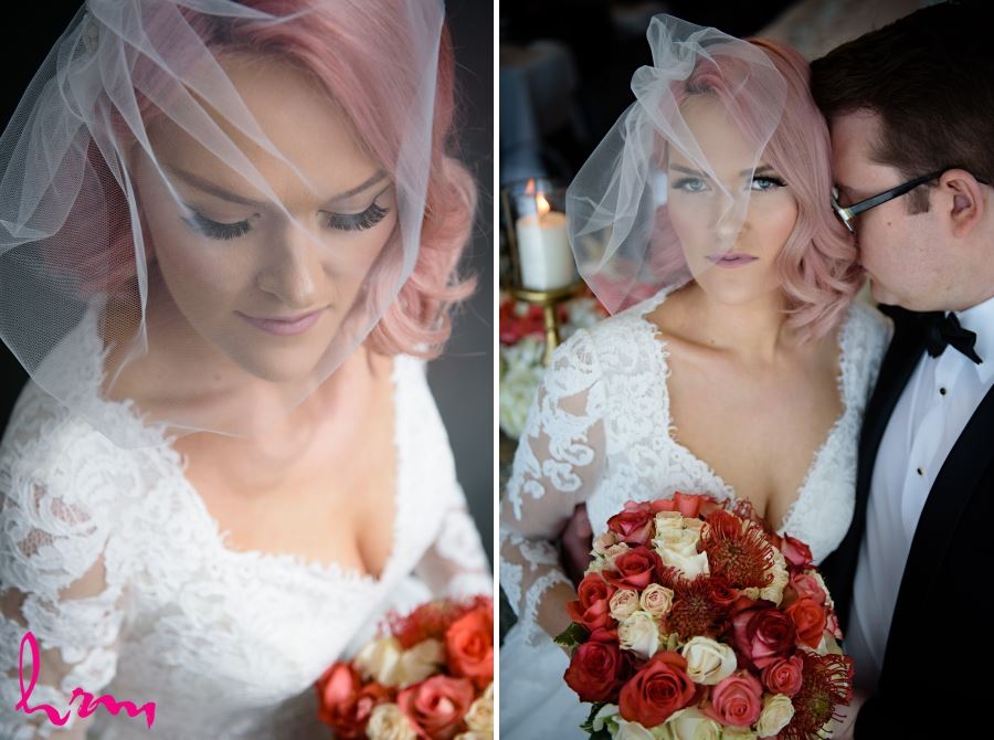 Bride blusher veil pink hair