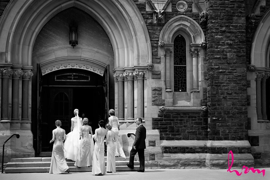 Sabrina and bridesmaids entering St Peter's Basilica London ON Wedding Photography