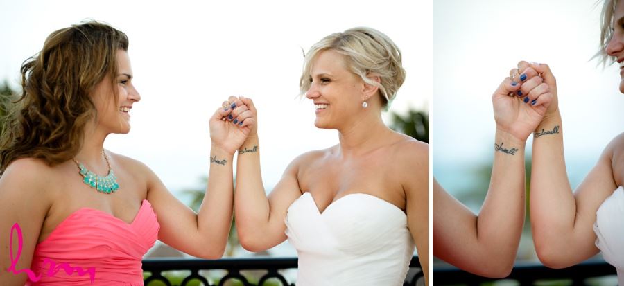 Bride and bridesmaid with matching tattoos