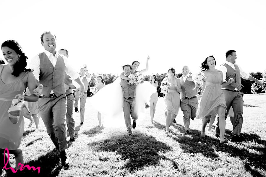 Black and white Bridal party race at Purple Hill Country Farms London ON Wedding Photography