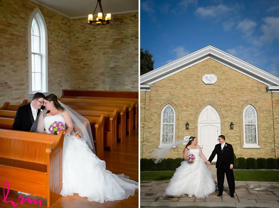 bride and groom portraits inside and outside church