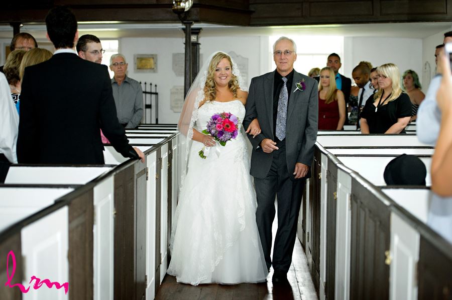 Mallory walking down aisle with father at Old St. Thomas Church St. Thomas ON Wedding Photography